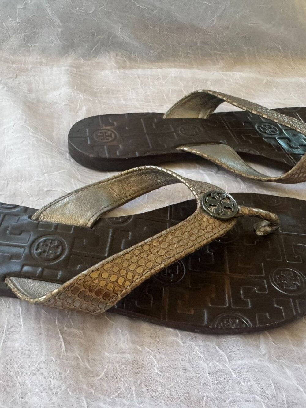 Tory Burch Thora Snakeskin Thong Flip Flops
